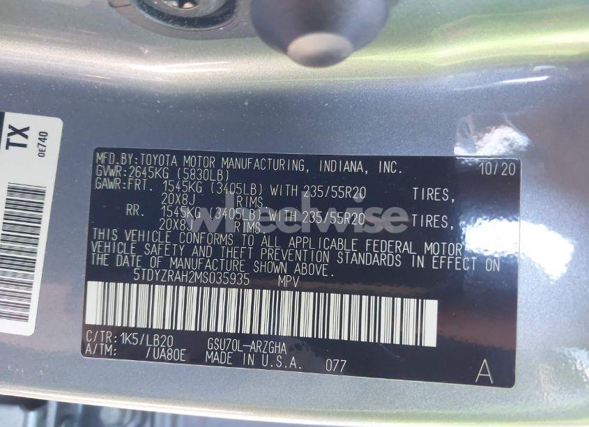 Photo 9 of 2021 Toyota Highlander LIMITED (VIN 5TDYZRAH2MS035935)