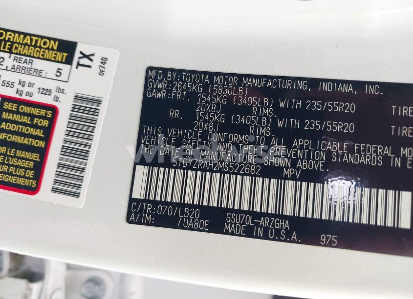 Photo 9 of 2021 Toyota Highlander LIMITED (VIN 5TDYZRAH2MS522682)