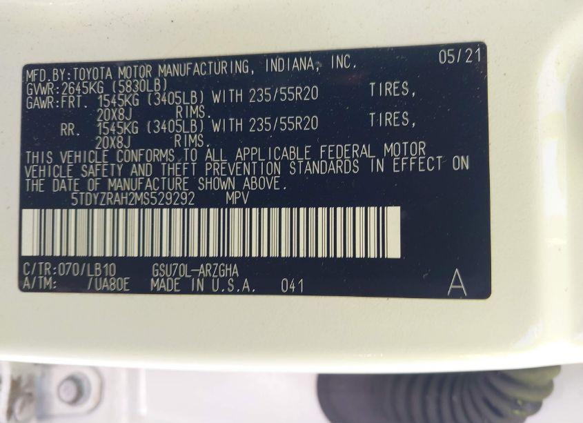 Photo 9 of 2021 Toyota Highlander LIMITED (VIN 5TDYZRAH2MS529292)