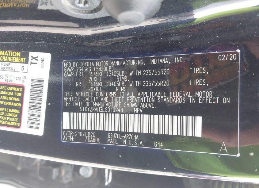 Photo 9 of 2020 Toyota Highlander LIMITED (VIN 5TDYZRAH3LS010248)