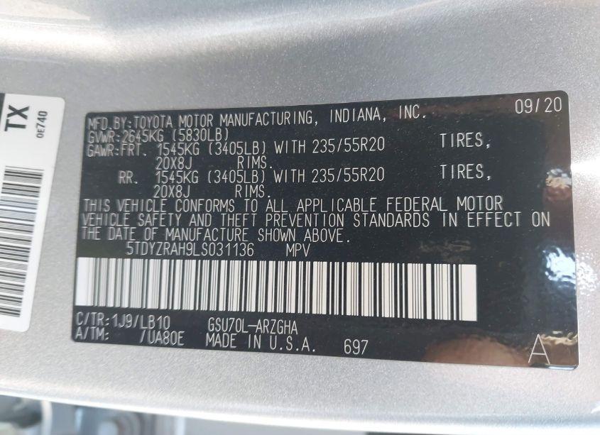 Photo 9 of 2020 Toyota Highlander LIMITED (VIN 5TDYZRAH9LS031136)