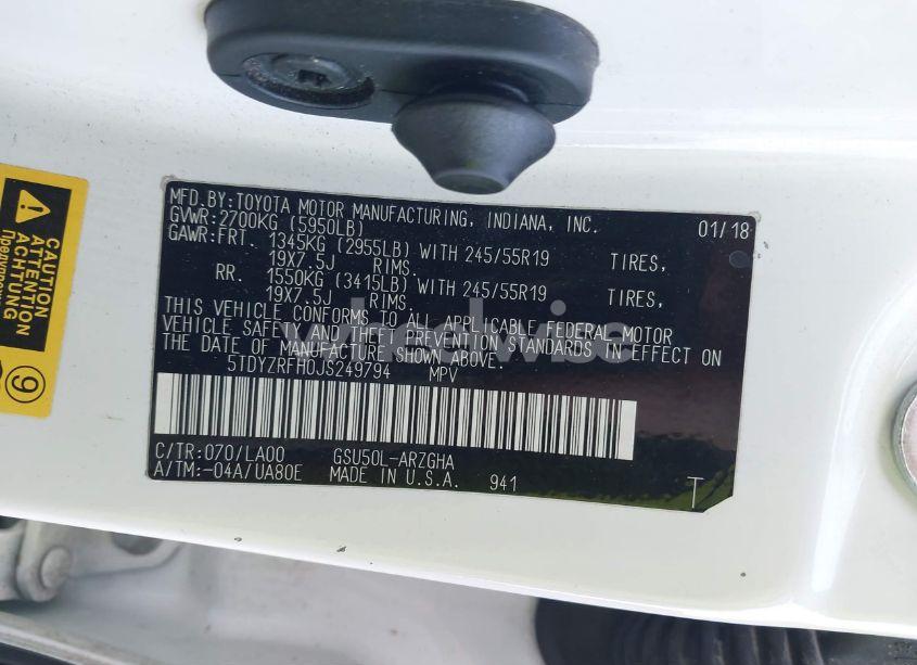 Photo 9 of 2018 Toyota Highlander LIMITED (VIN 5TDYZRFH0JS249794)