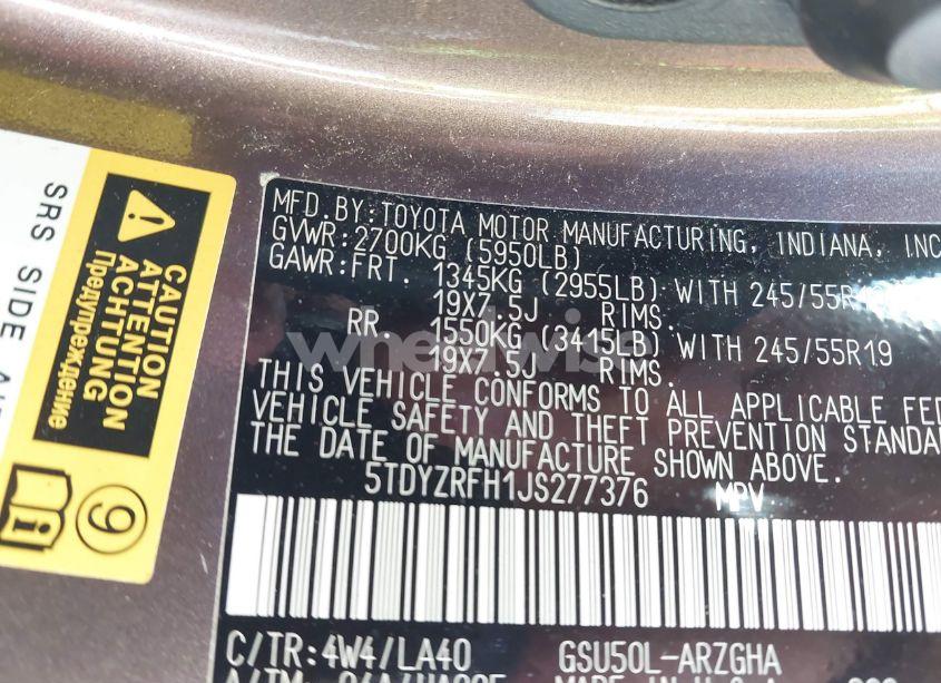 Photo 9 of 2018 Toyota Highlander LIMITED (VIN 5TDYZRFH1JS277376)