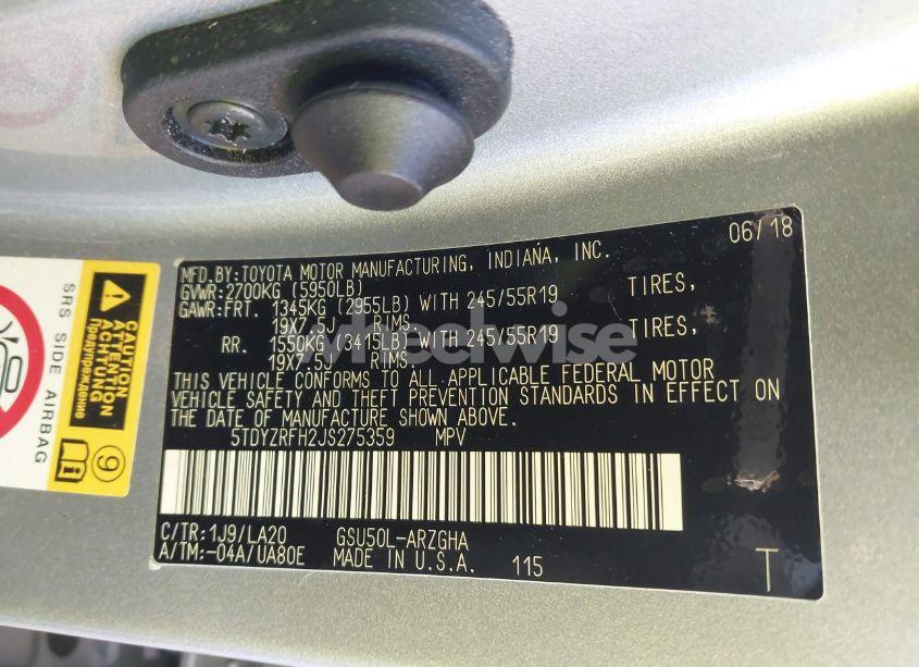 Photo 9 of 2018 Toyota Highlander LIMITED (VIN 5TDYZRFH2JS275359)