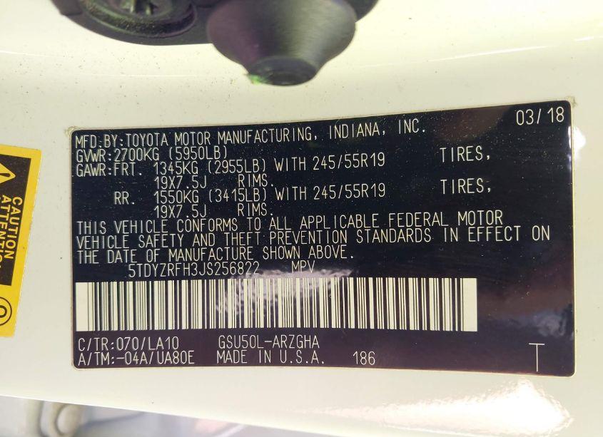 Photo 9 of 2018 Toyota Highlander (VIN 5TDYZRFH3JS256822)