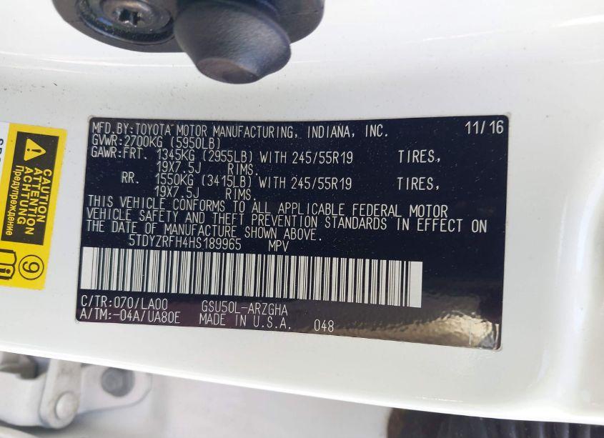 Photo 9 of 2017 Toyota Highlander LIMITED (VIN 5TDYZRFH4HS189965)