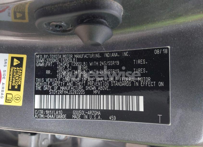 Photo 9 of 2018 Toyota Highlander LIMITED PLATINUM (VIN 5TDYZRFH4JS283205)