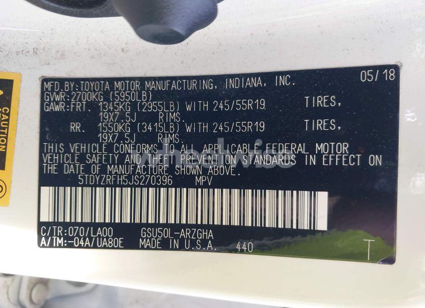 Photo 9 of 2018 Toyota Highlander LIMITED (VIN 5TDYZRFH5JS270396)