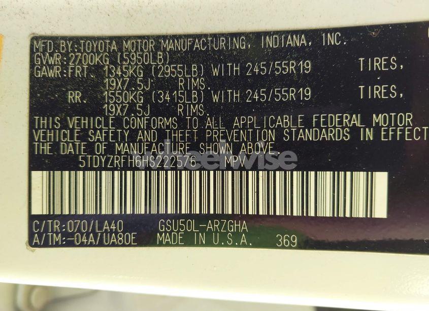 Photo 9 of 2017 Toyota Highlander LIMITED (VIN 5TDYZRFH6HS222576)