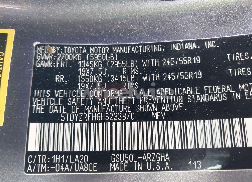 Photo 9 of 2017 Toyota Highlander LIMITED (VIN 5TDYZRFH6HS233870)