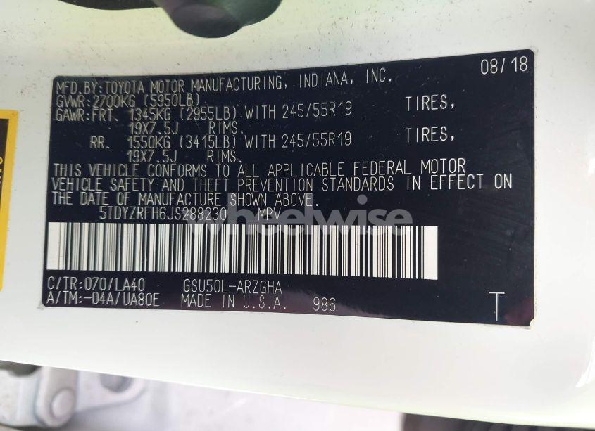 Photo 9 of 2018 Toyota Highlander LIMITED (VIN 5TDYZRFH6JS288230)