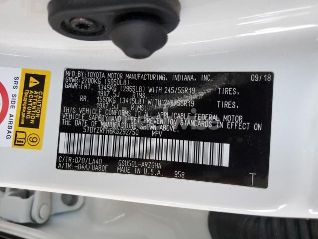 Photo 8 of 2019 TOYOTA HIGHLANDER LIMITED (VIN 5TDYZRFH6KS292750)