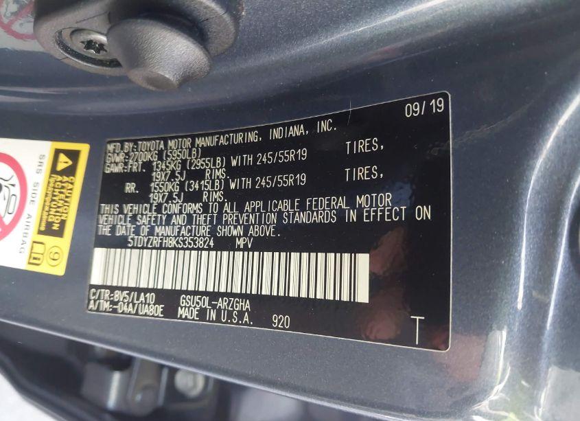 Photo 9 of 2019 Toyota Highlander LIMITED (VIN 5TDYZRFH8KS353824)