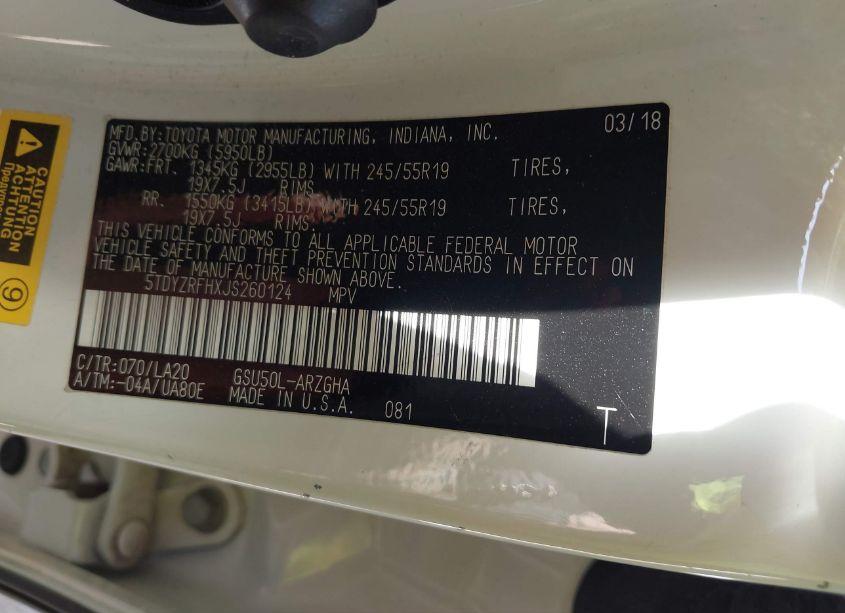 Photo 9 of 2018 Toyota Highlander LIMITED (VIN 5TDYZRFHXJS260124)