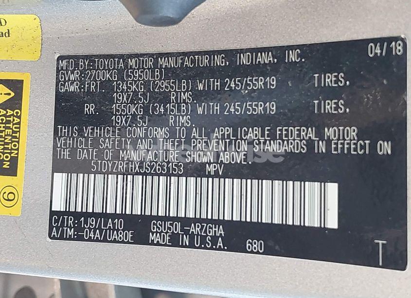 Photo 9 of 2018 Toyota Highlander LIMITED PLATINUM (VIN 5TDYZRFHXJS263153)