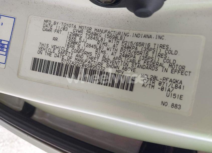 Photo 9 of 2004 Toyota Sienna XLE (VIN 5TDZA22C04S095332)