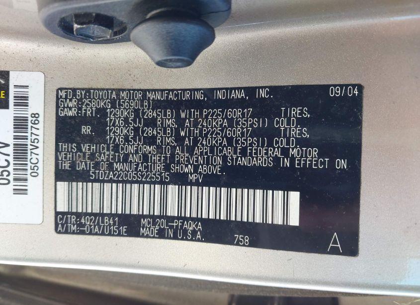 Photo 9 of 2005 Toyota Sienna XLE LIMITED (VIN 5TDZA22C05S225515)