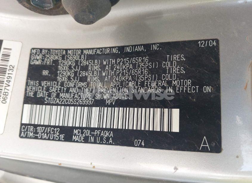 Photo 9 of 2005 Toyota Sienna XLE/XLE LIMITED (VIN 5TDZA22C05S269997)