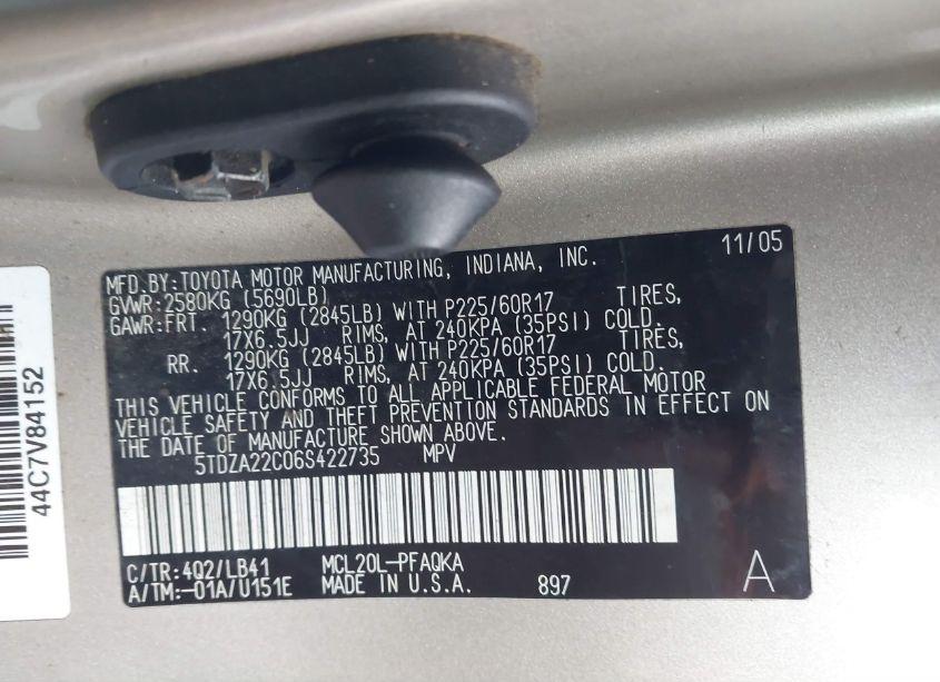Photo 9 of 2006 Toyota Sienna XLE (VIN 5TDZA22C06S422735)