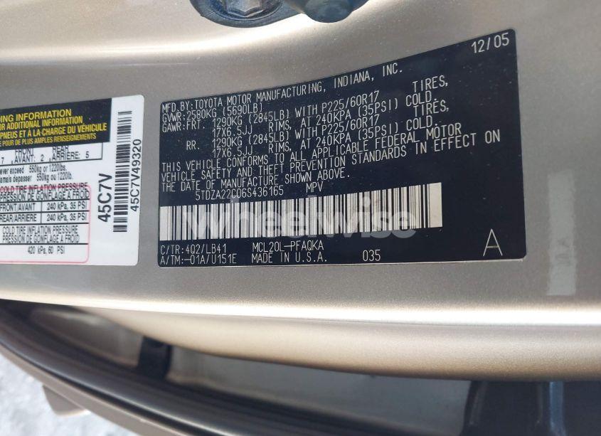 Photo 9 of 2006 Toyota Sienna XLE (VIN 5TDZA22C06S436165)