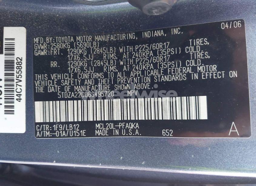 Photo 9 of 2006 Toyota Sienna XLE LIMITED (VIN 5TDZA22C06S495720)