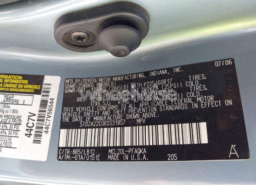 Photo 9 of 2006 Toyota Sienna XLE LIMITED (VIN 5TDZA22C06S531857)