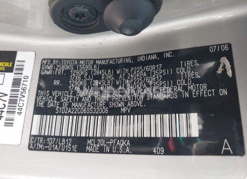 Photo 9 of 2006 Toyota Sienna XLE LIMITED (VIN 5TDZA22C06S532006)