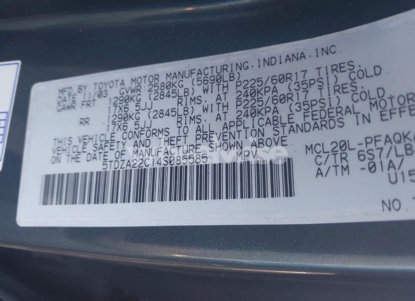 Photo 9 of 2004 Toyota Sienna XLE (VIN 5TDZA22C14S085585)