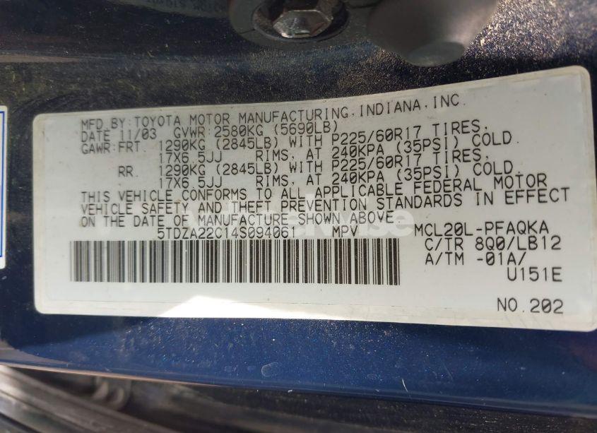 Photo 9 of 2004 Toyota Sienna XLE LIMITED (VIN 5TDZA22C14S094061)