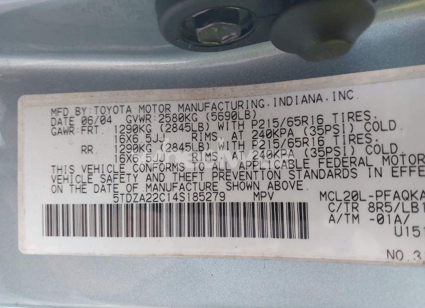 Photo 9 of 2004 Toyota Sienna XLE (VIN 5TDZA22C14S185279)