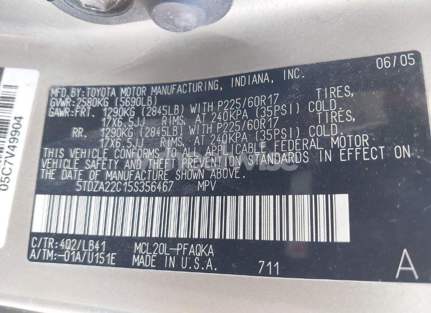 Photo 9 of 2005 Toyota Sienna XLE LIMITED (VIN 5TDZA22C15S356467)