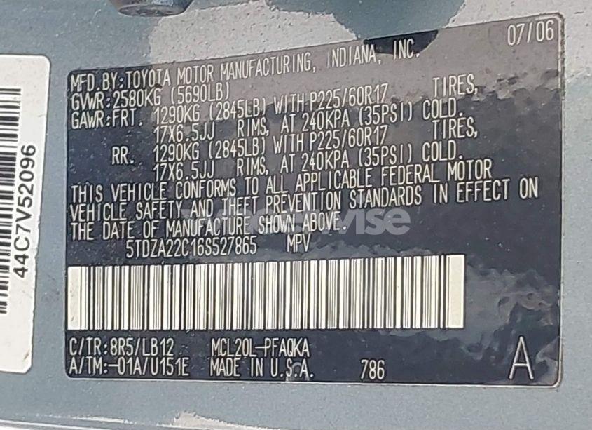 Photo 9 of 2006 Toyota Sienna XLE (VIN 5TDZA22C16S527865)