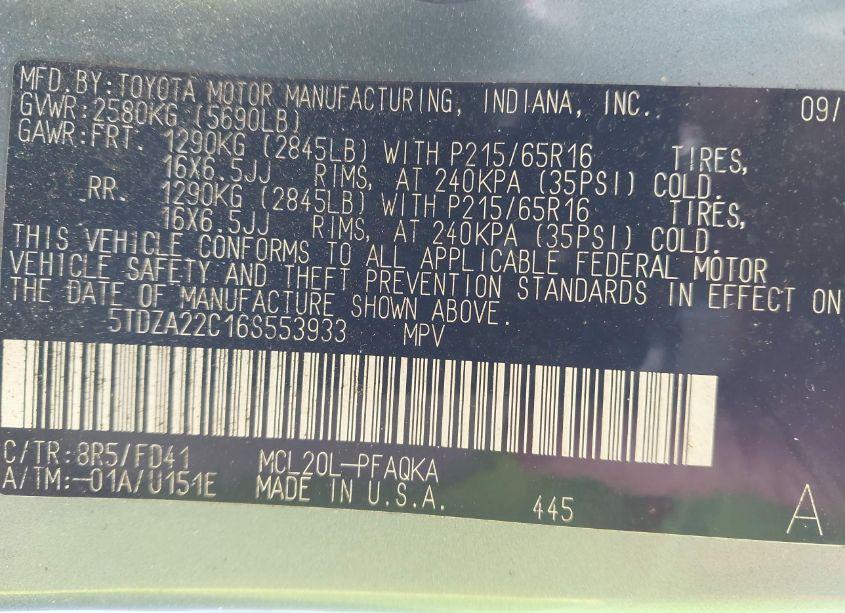 Photo 9 of 2006 Toyota Sienna XLE (VIN 5TDZA22C16S553933)