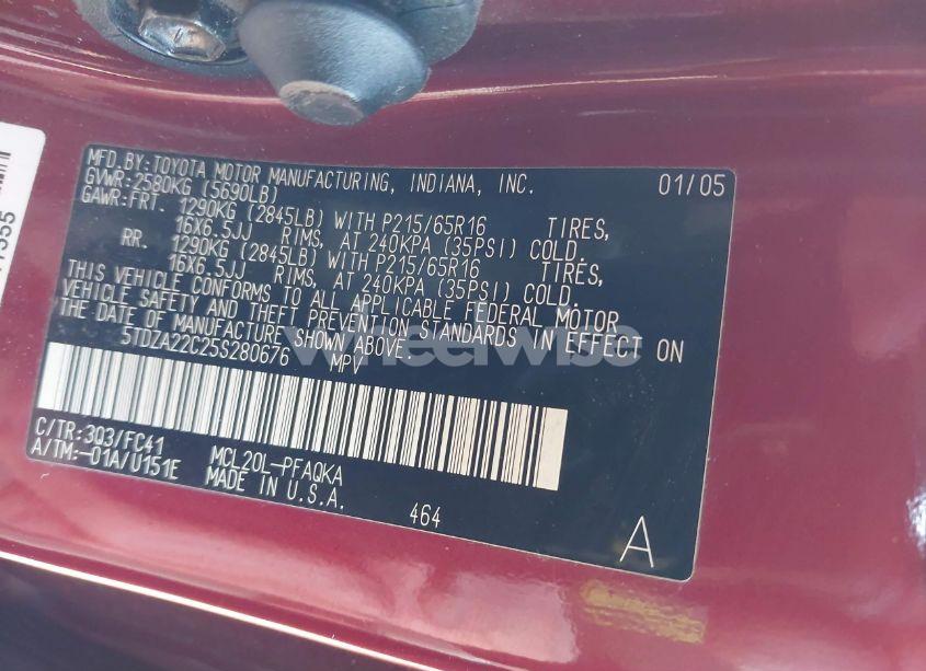 Photo 9 of 2005 Toyota Sienna XLE (VIN 5TDZA22C25S280676)
