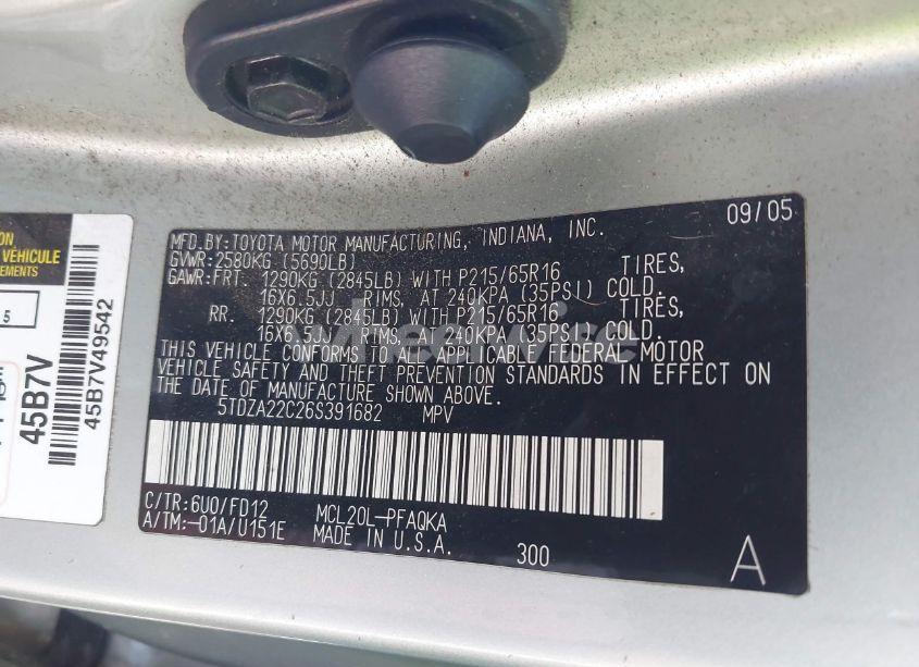 Photo 9 of 2006 Toyota Sienna XLE (VIN 5TDZA22C26S391682)