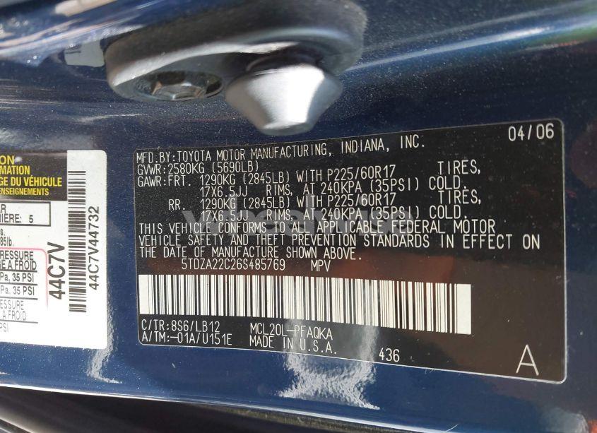 Photo 9 of 2006 Toyota Sienna XLE LIMITED (VIN 5TDZA22C26S485769)