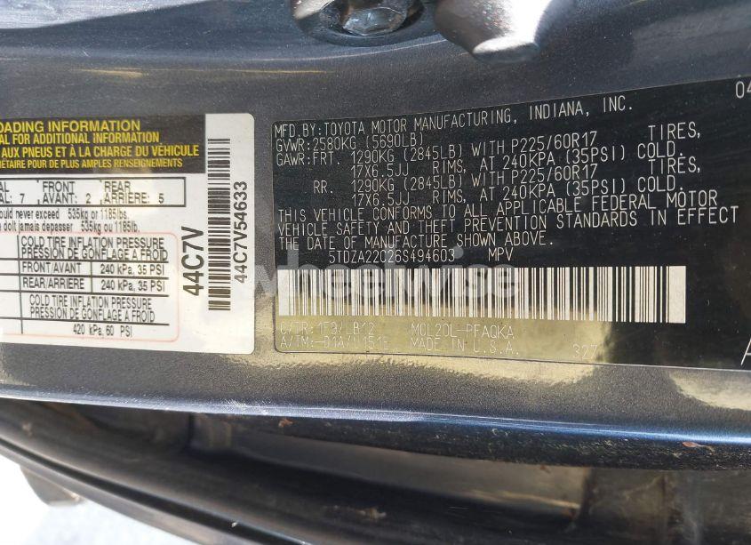 Photo 9 of 2006 Toyota Sienna XLE/XLE LIMITED (VIN 5TDZA22C26S494603)