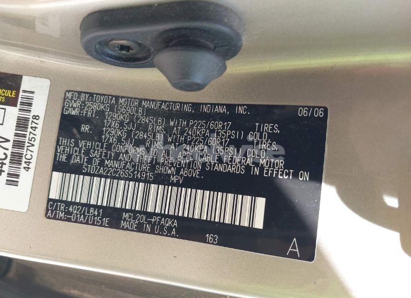 Photo 9 of 2006 Toyota Sienna XLE (VIN 5TDZA22C26S514915)