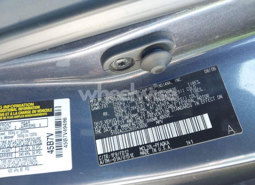 Photo 9 of 2006 Toyota Sienna XLE (VIN 5TDZA22C26S543606)