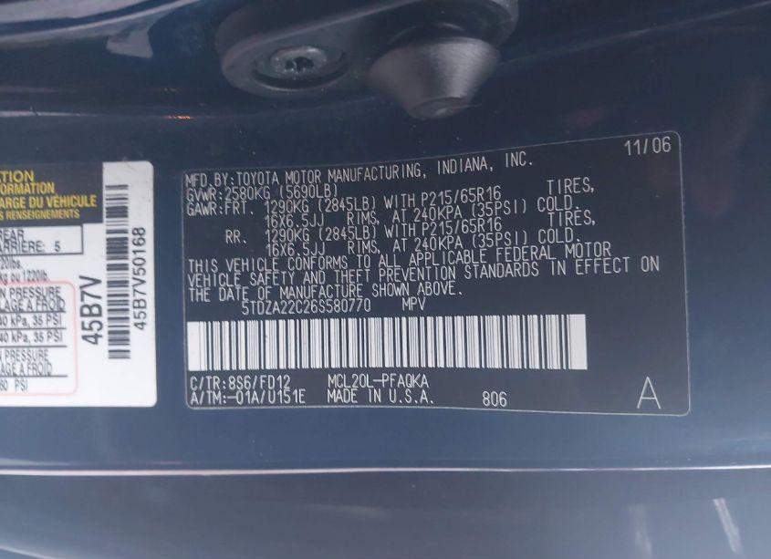 Photo 9 of 2006 Toyota Sienna XLE (VIN 5TDZA22C26S580770)