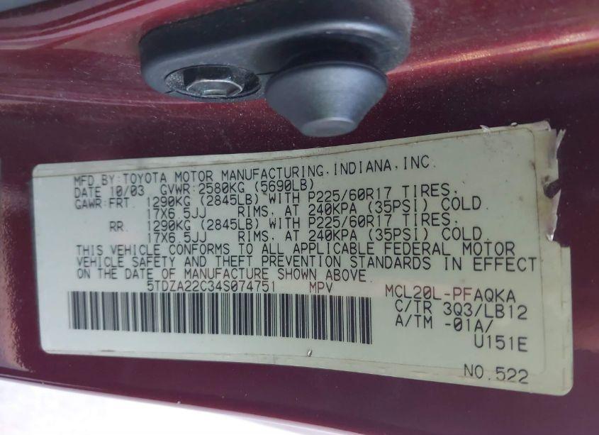 Photo 9 of 2004 Toyota Sienna XLE LTD (VIN 5TDZA22C34S074751)