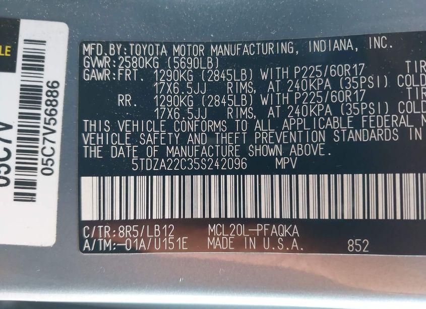 Photo 9 of 2005 Toyota Sienna XLE/XLE LIMITED (VIN 5TDZA22C35S242096)