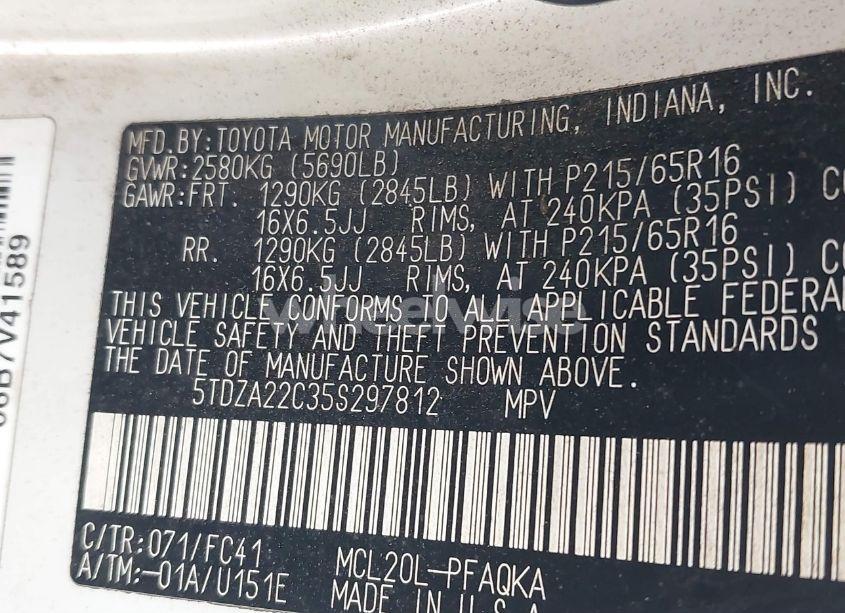 Photo 8 of 2005 Toyota Sienna XLE (VIN 5TDZA22C35S297812)