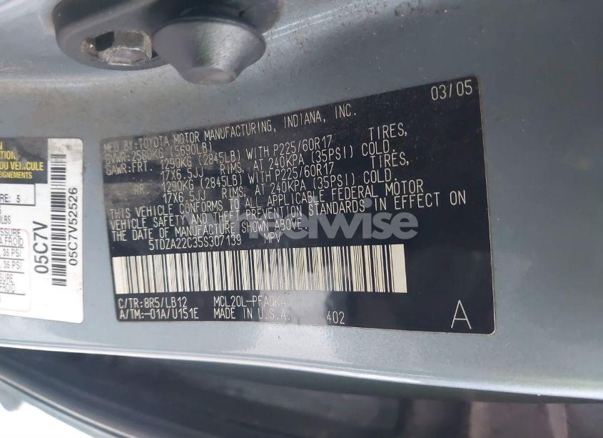 Photo 9 of 2005 Toyota Sienna XLE (VIN 5TDZA22C35S307139)