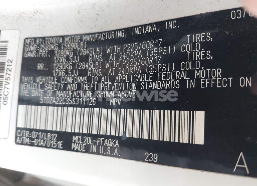 Photo 9 of 2005 Toyota Sienna XLE LIMITED (VIN 5TDZA22C35S311126)