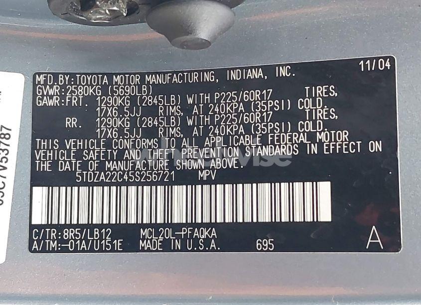 Photo 9 of 2005 Toyota Sienna XLE (VIN 5TDZA22C45S256721)