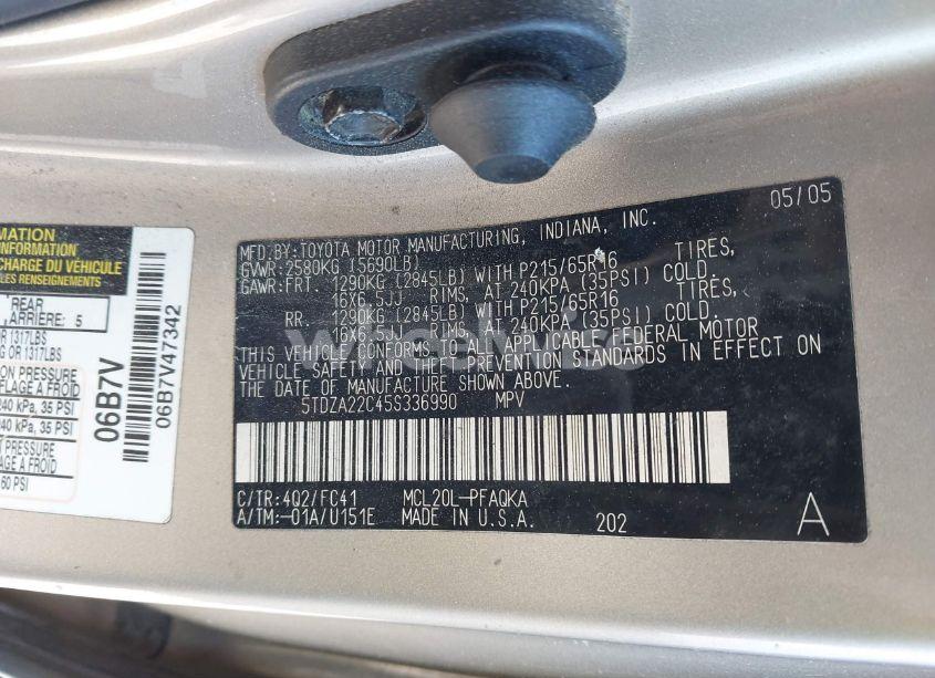 Photo 9 of 2005 Toyota Sienna XLE (VIN 5TDZA22C45S336990)