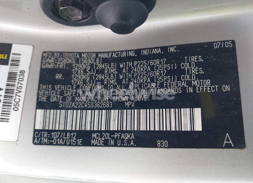 Photo 9 of 2005 Toyota Sienna XLE LIMITED (VIN 5TDZA22C45S362683)