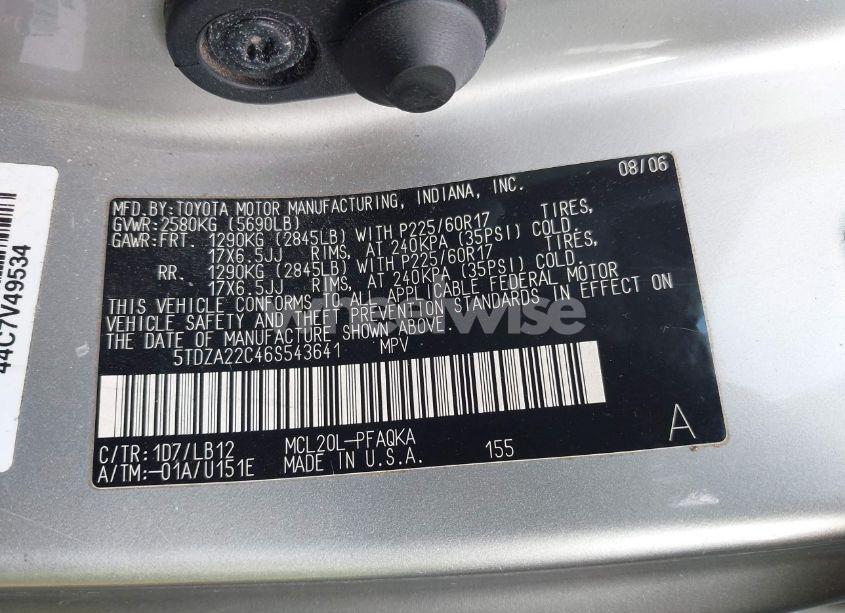 Photo 9 of 2006 Toyota Sienna XLE (VIN 5TDZA22C46S543641)