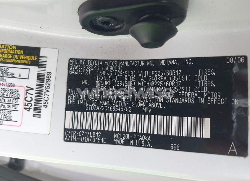 Photo 9 of 2006 Toyota Sienna XLE (VIN 5TDZA22C46S546782)